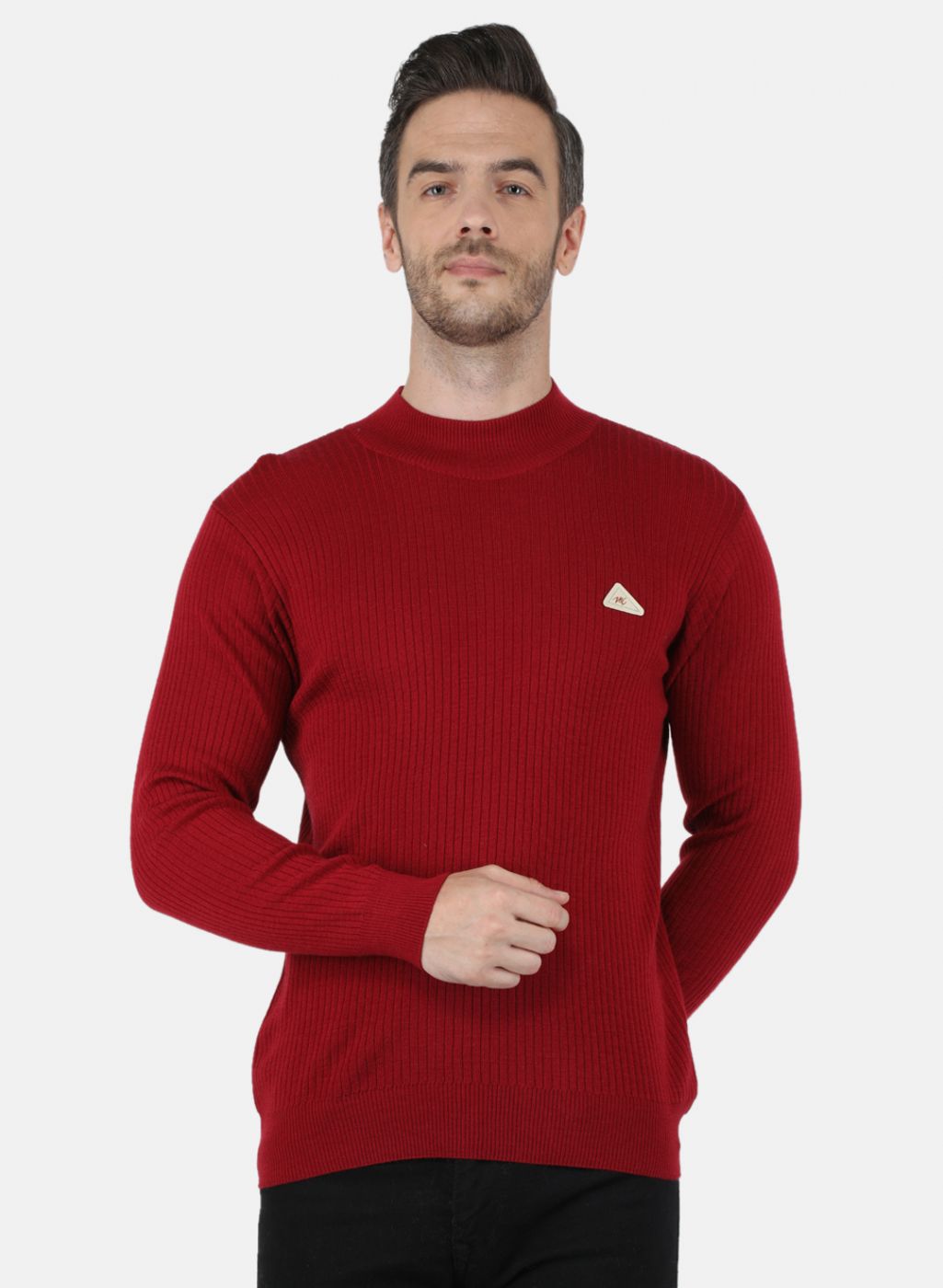 Men Maroon Solid Pullover