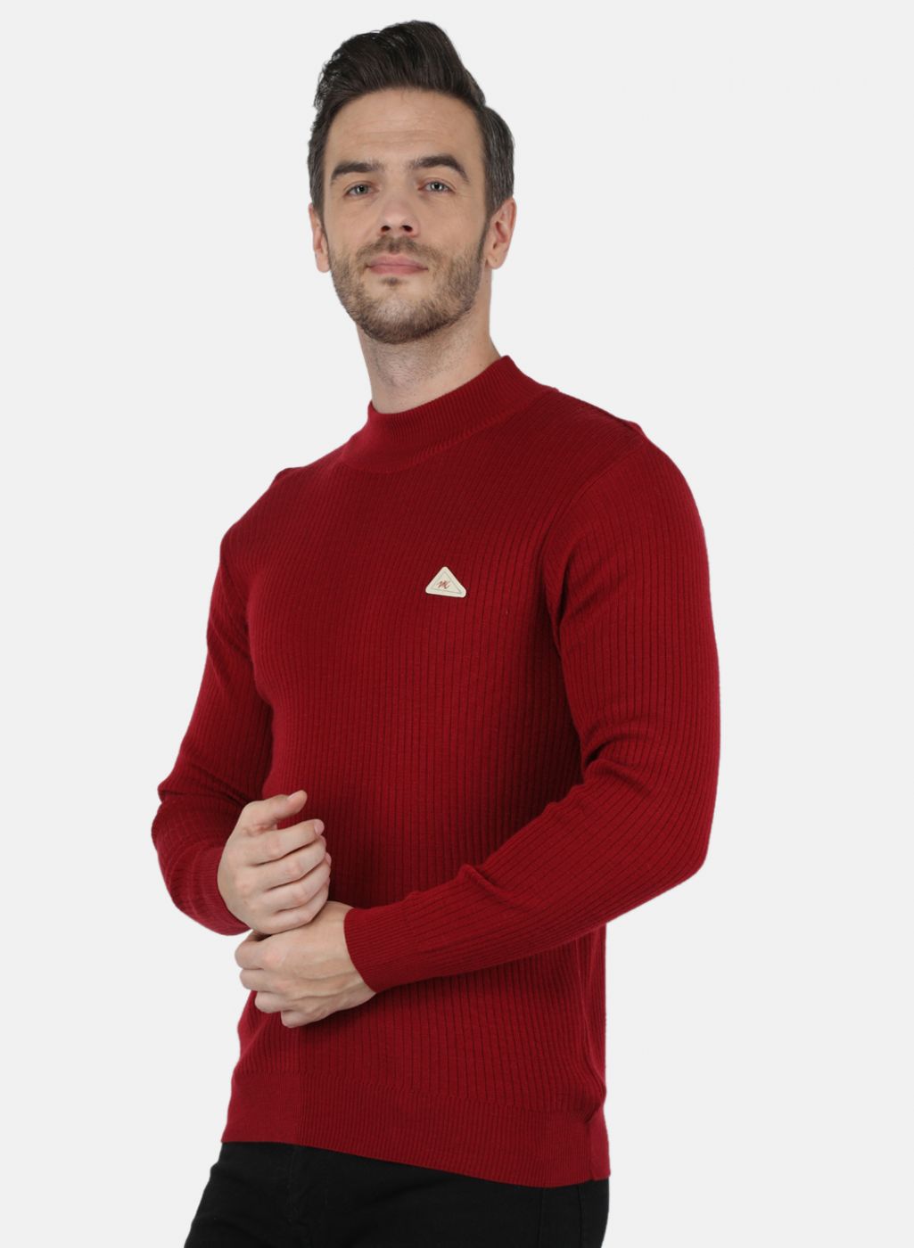 Men Maroon Solid Pullover