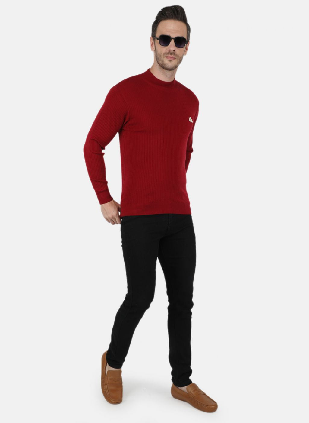 Men Maroon Solid Pullover