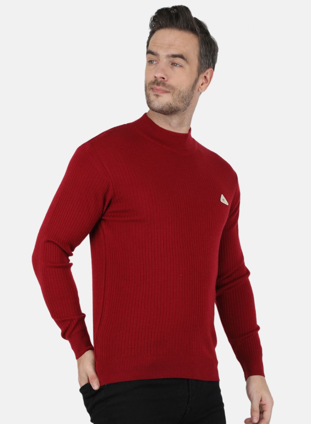 Men Maroon Solid Pullover