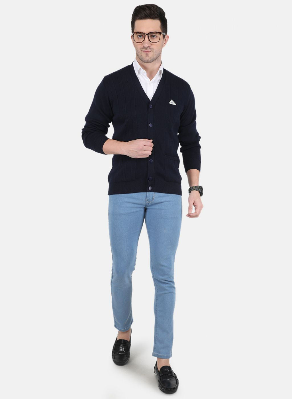 Men NAvy Blue Solid Cardigan