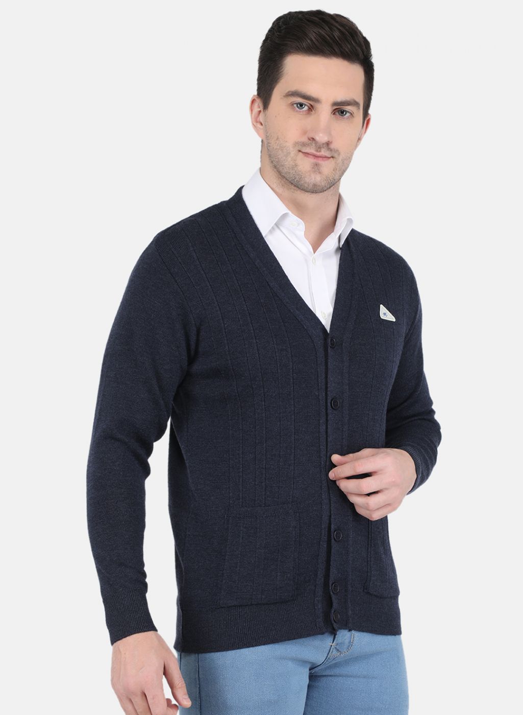 Men NAvy Blue Solid Cardigan