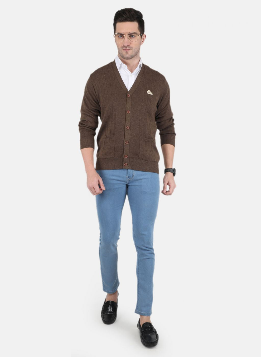 Men Brown Solid Cardigan