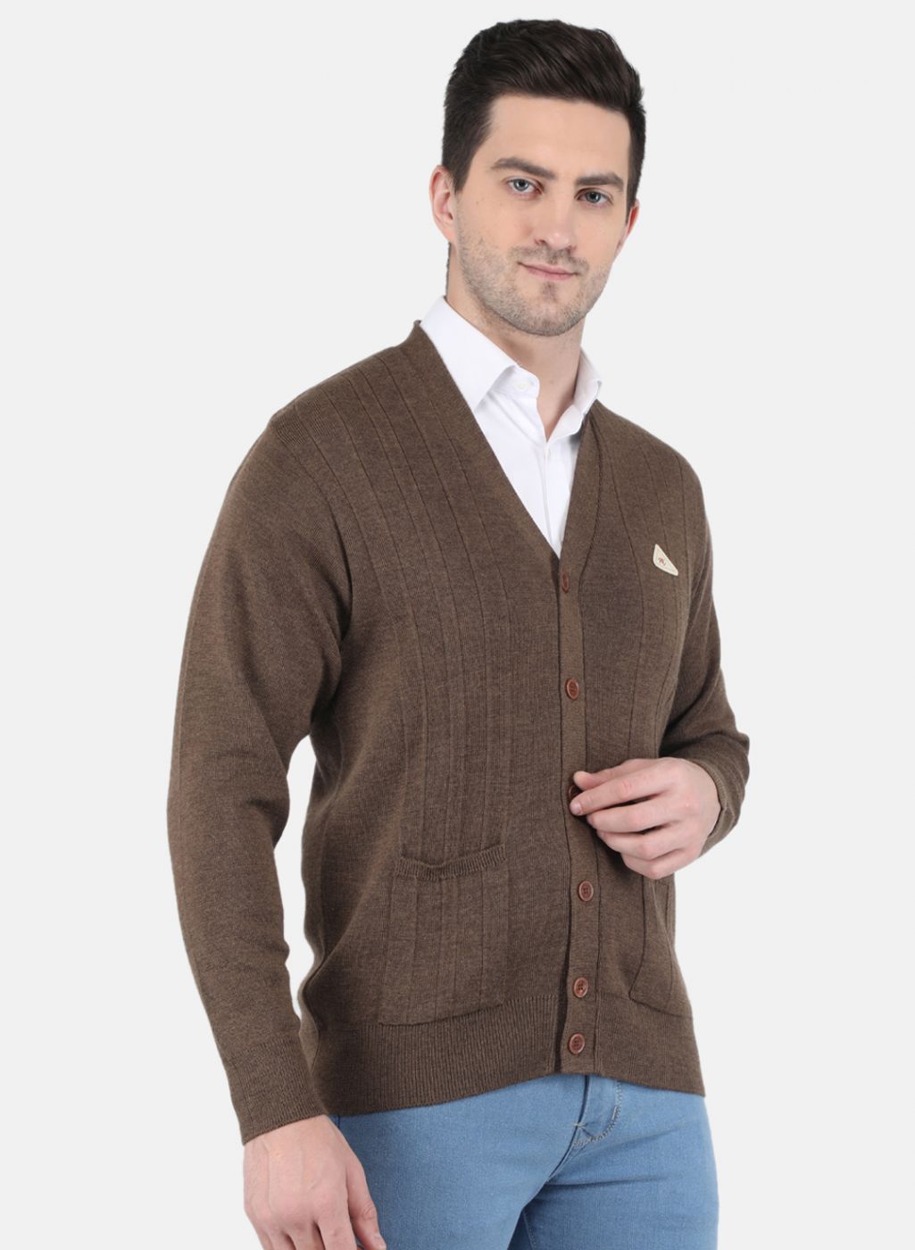 Men Brown Solid Cardigan