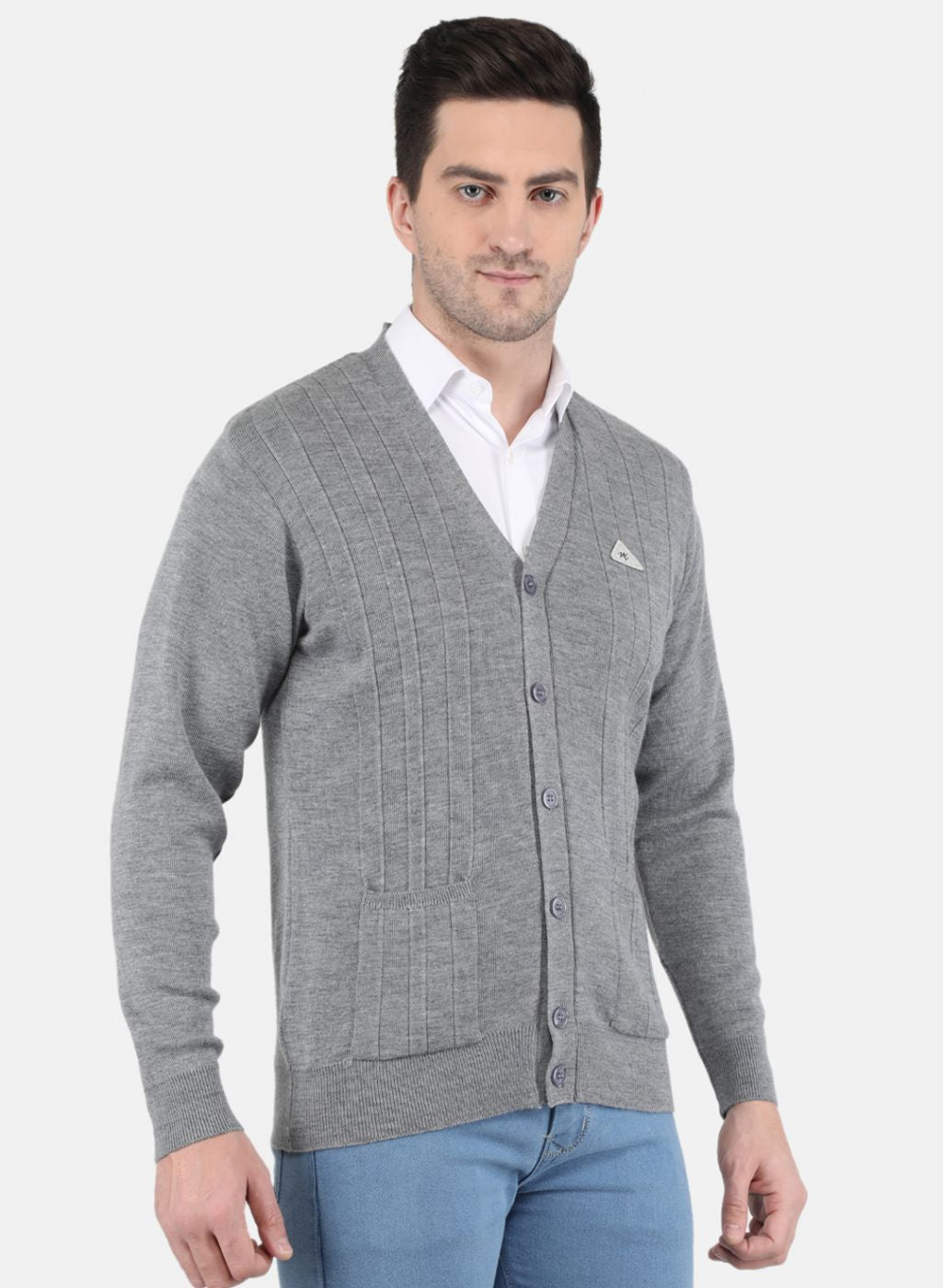 Men Grey Solid Cardigan