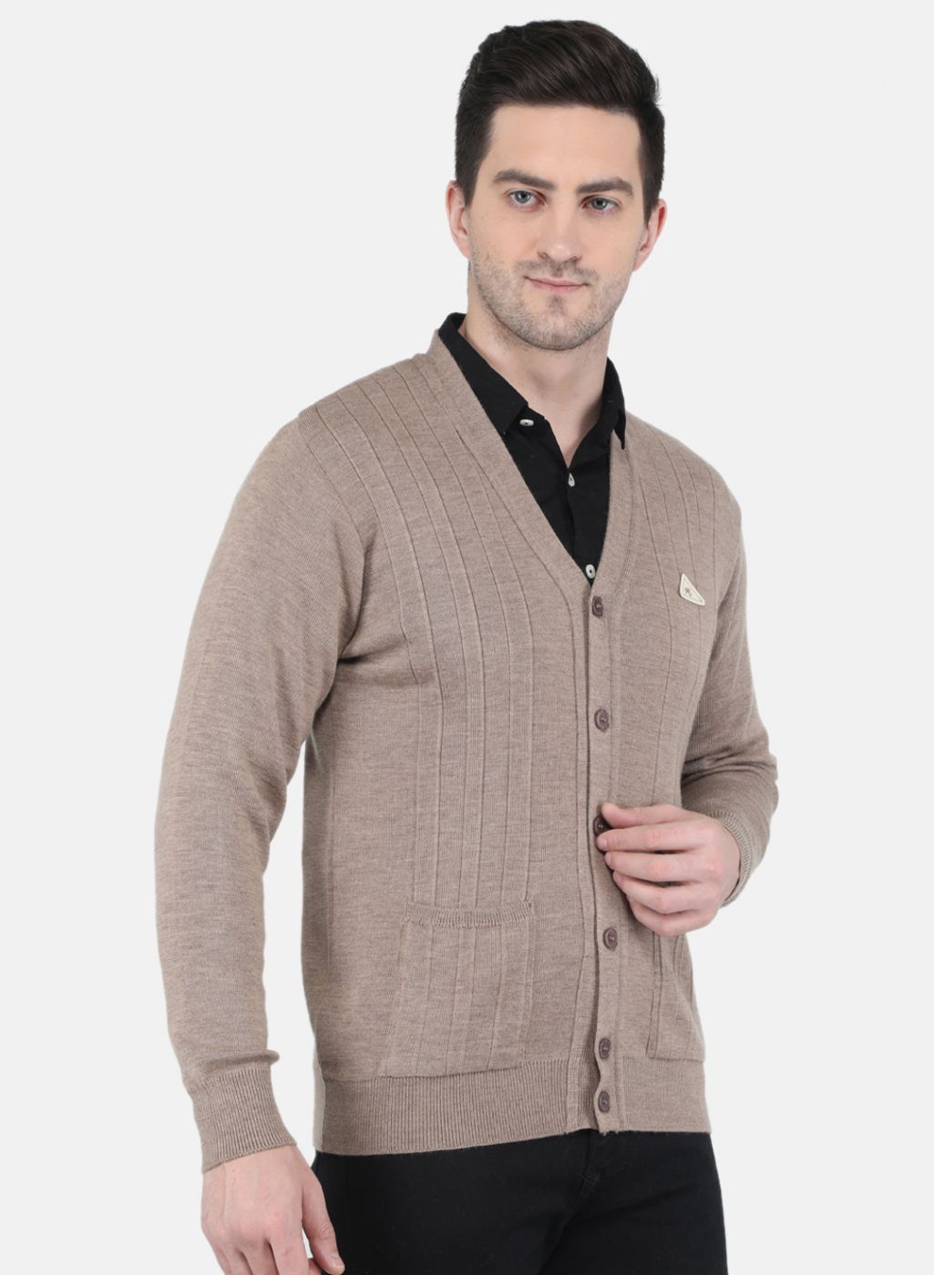 Men Brown Solid Cardigan