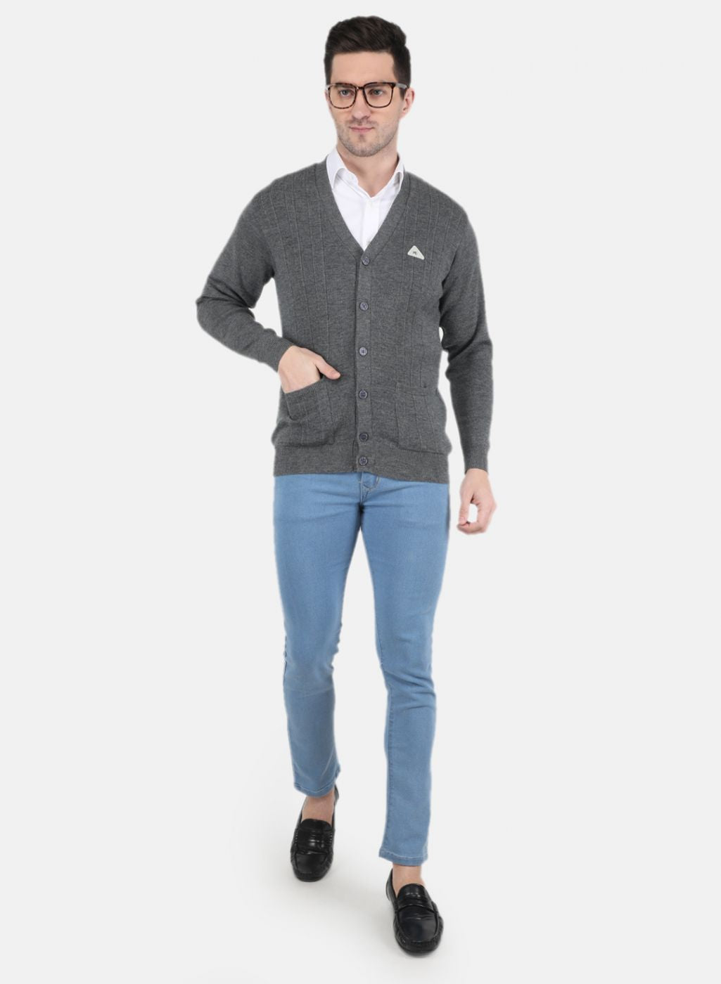 Men Grey Solid Cardigan