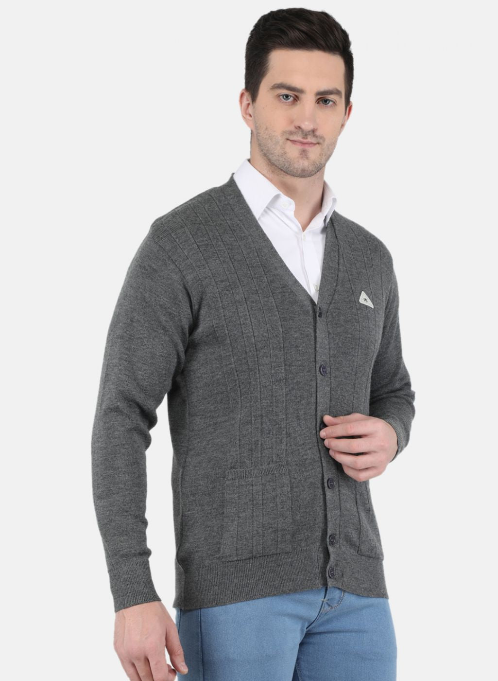 Men Grey Solid Cardigan