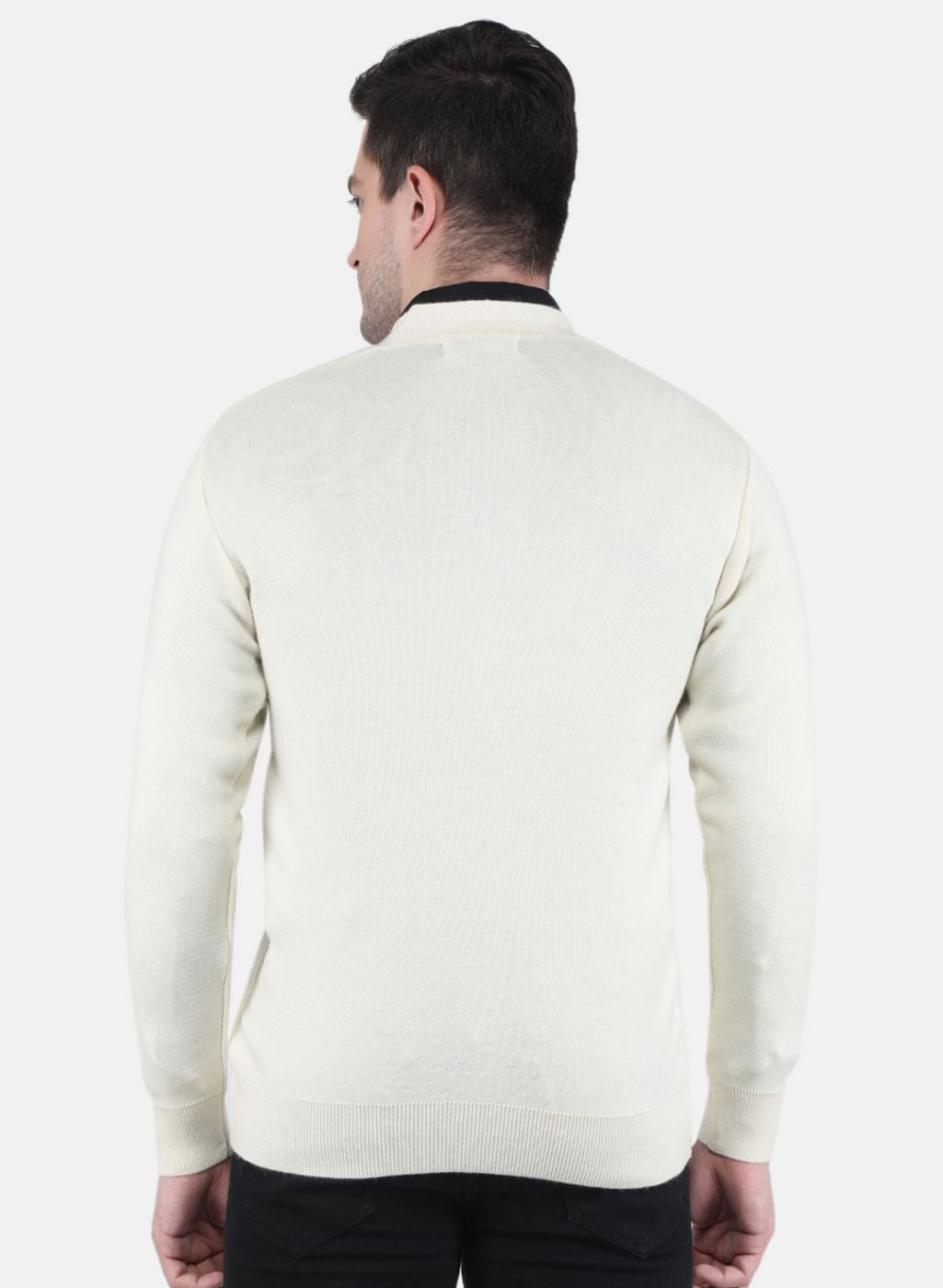 Men Off White Solid Cardigan