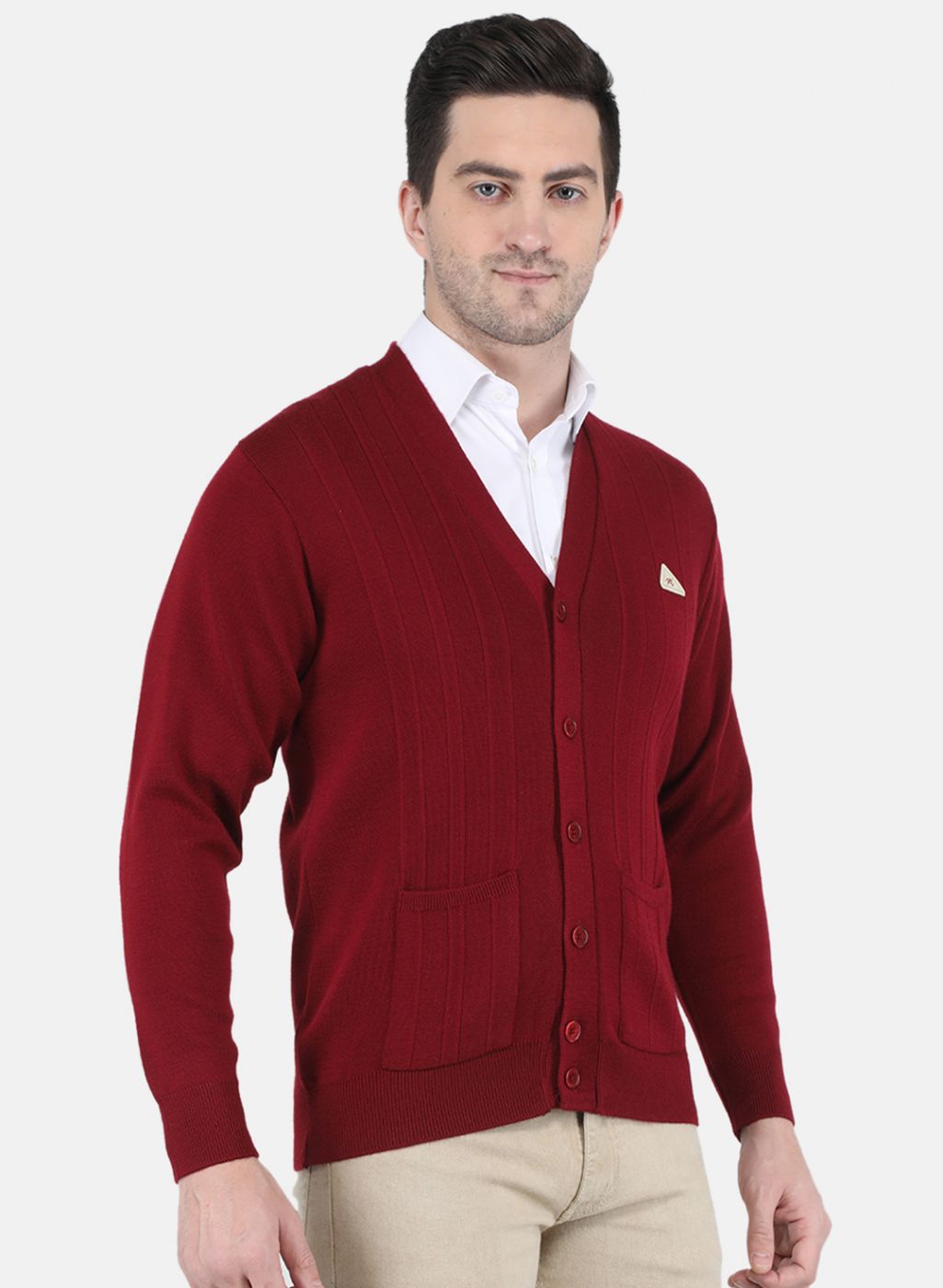 Men Maroon Solid Cardigan