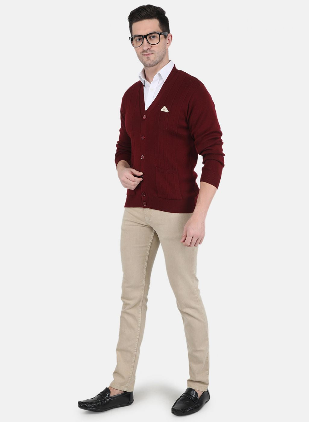 Men Maroon Solid Cardigan