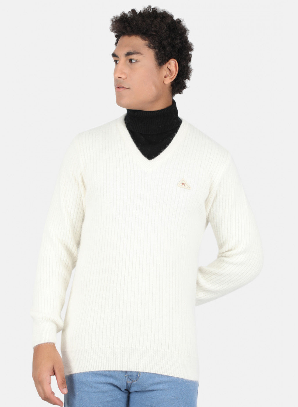 Men White Solid Pullover