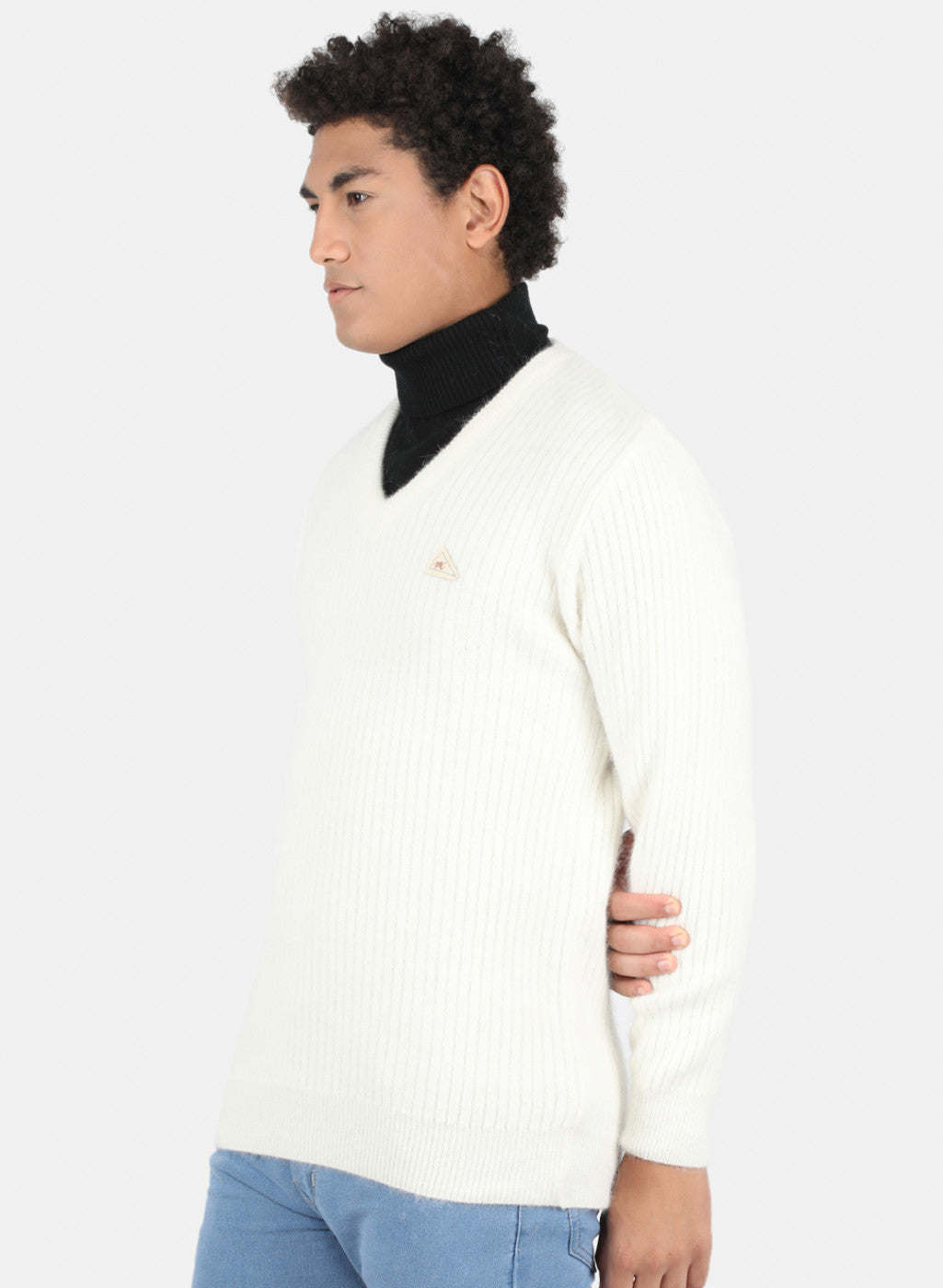 Men White Solid Pullover