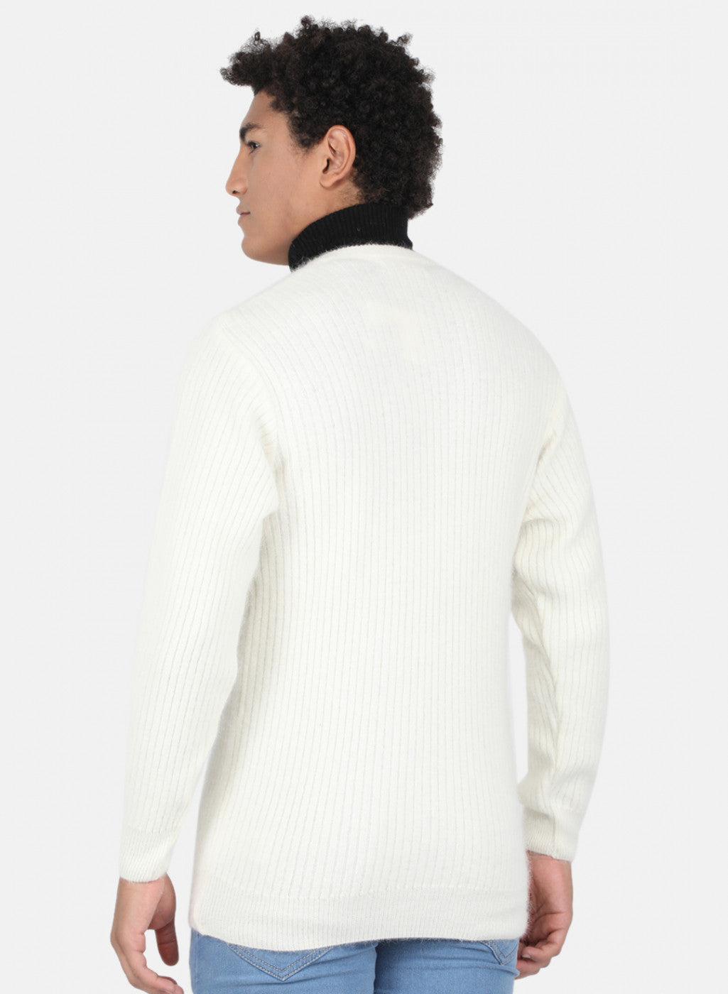 Men White Solid Pullover