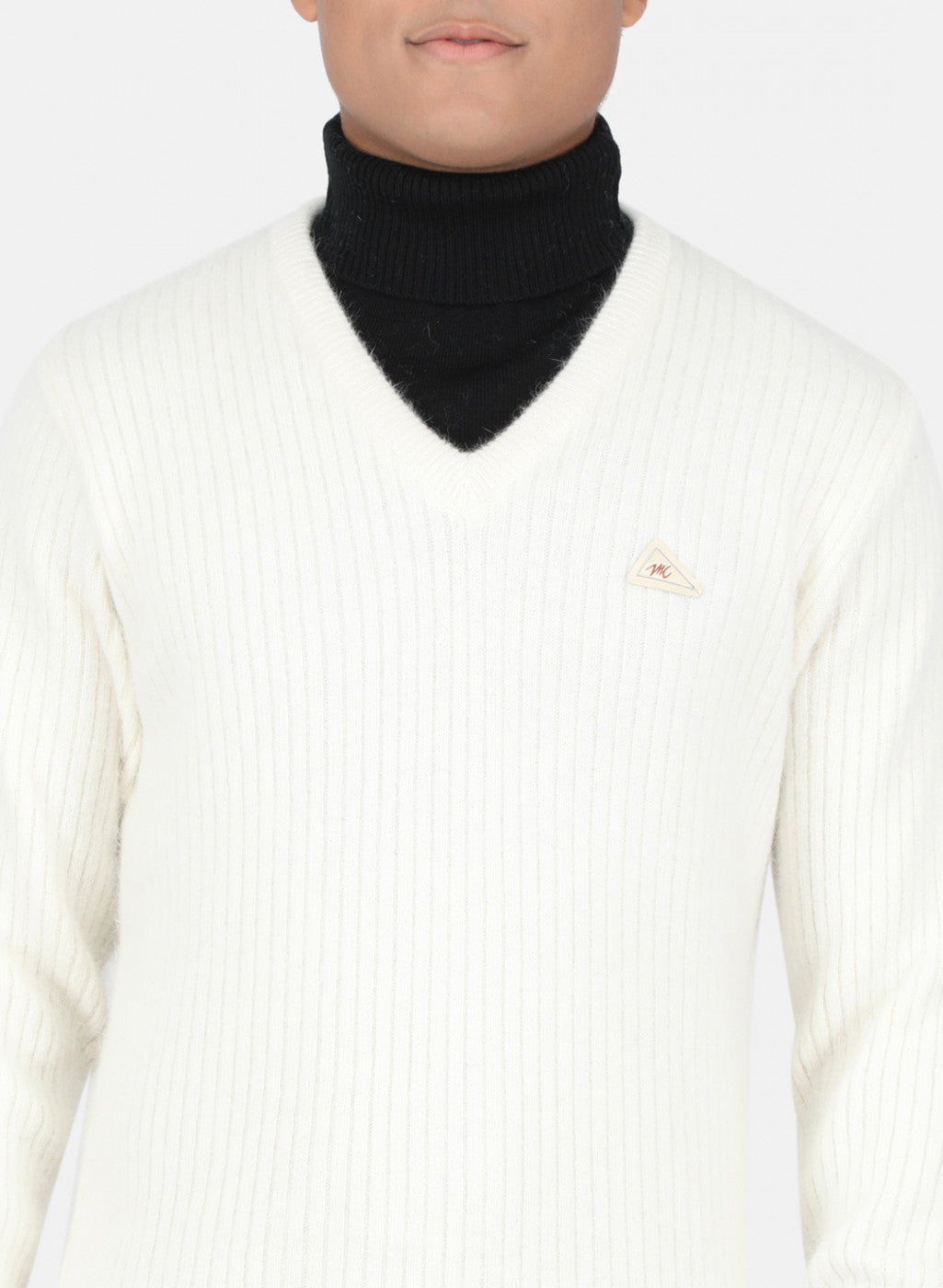 Men White Solid Pullover