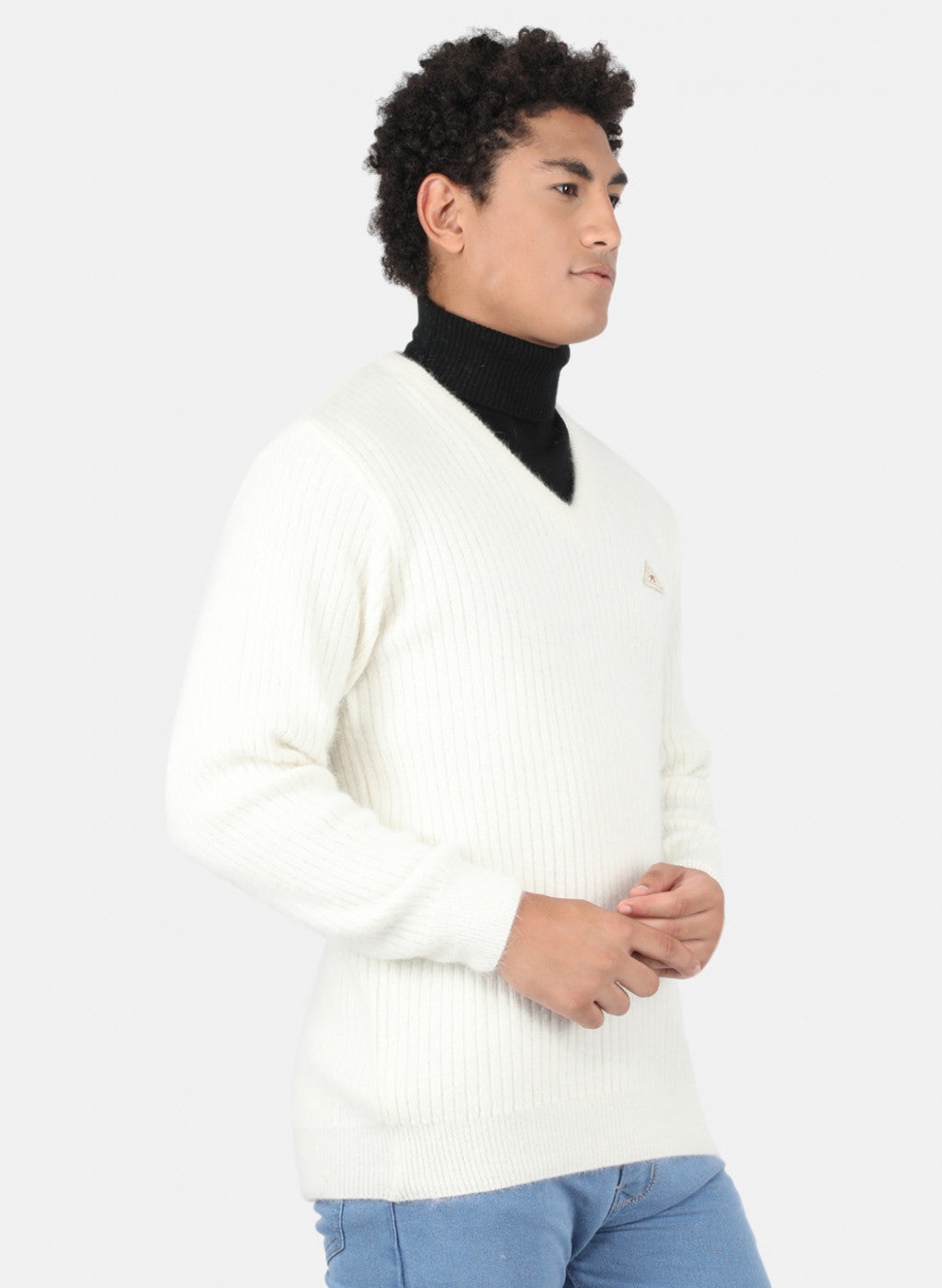 Men White Solid Pullover