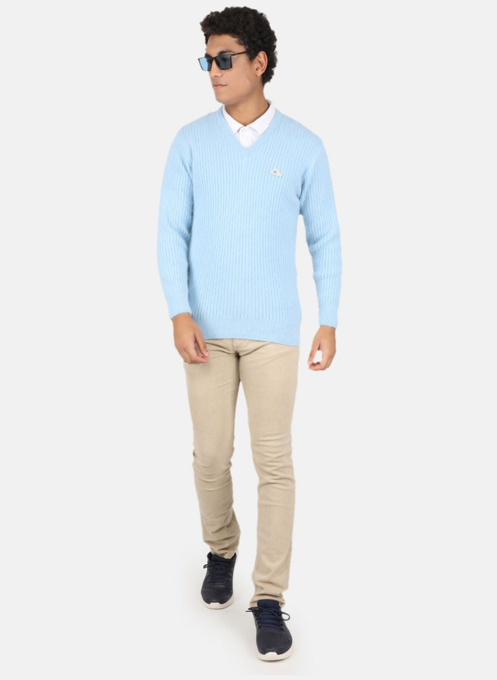 Men Blue Solid Pullover