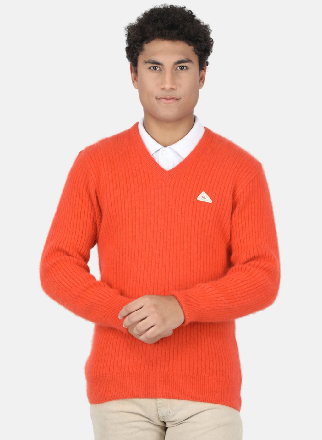 Men Orange Solid Pullover