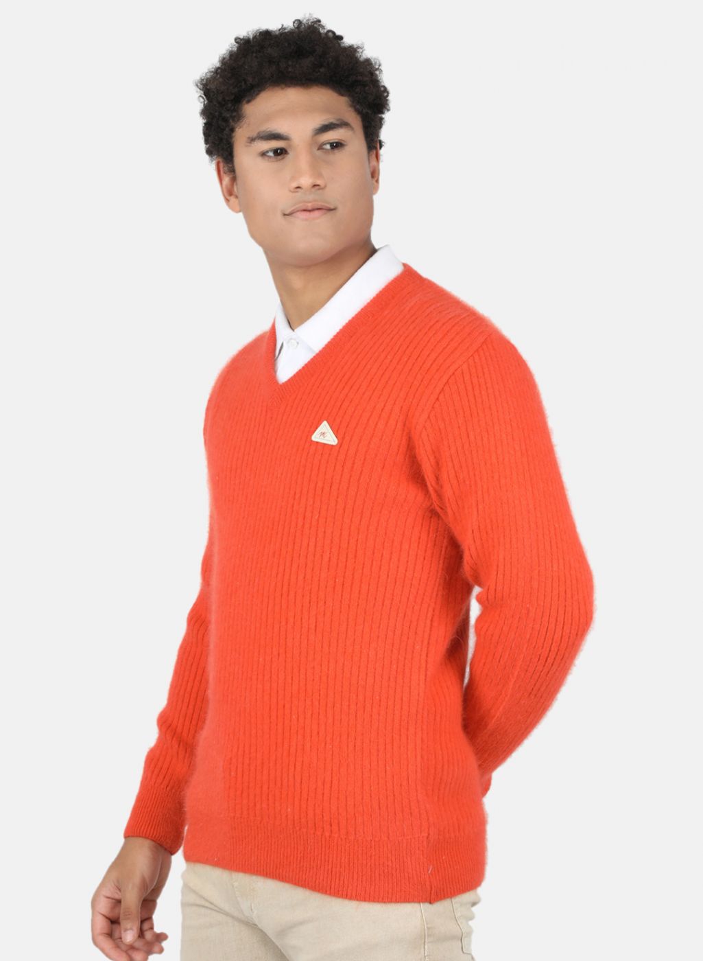 Men Orange Solid Pullover