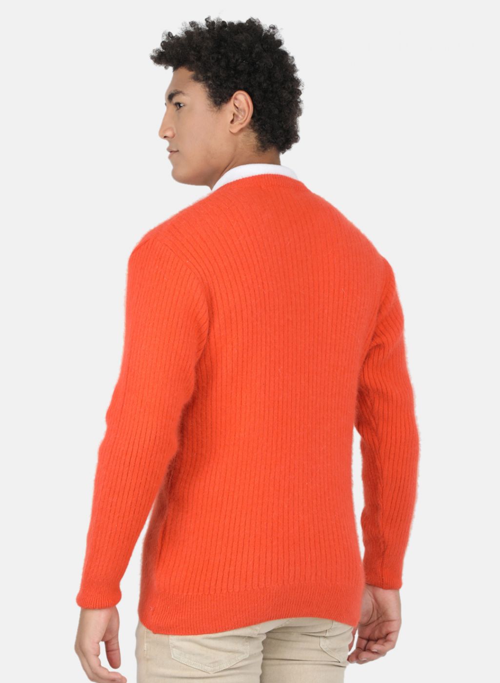 Men Orange Solid Pullover