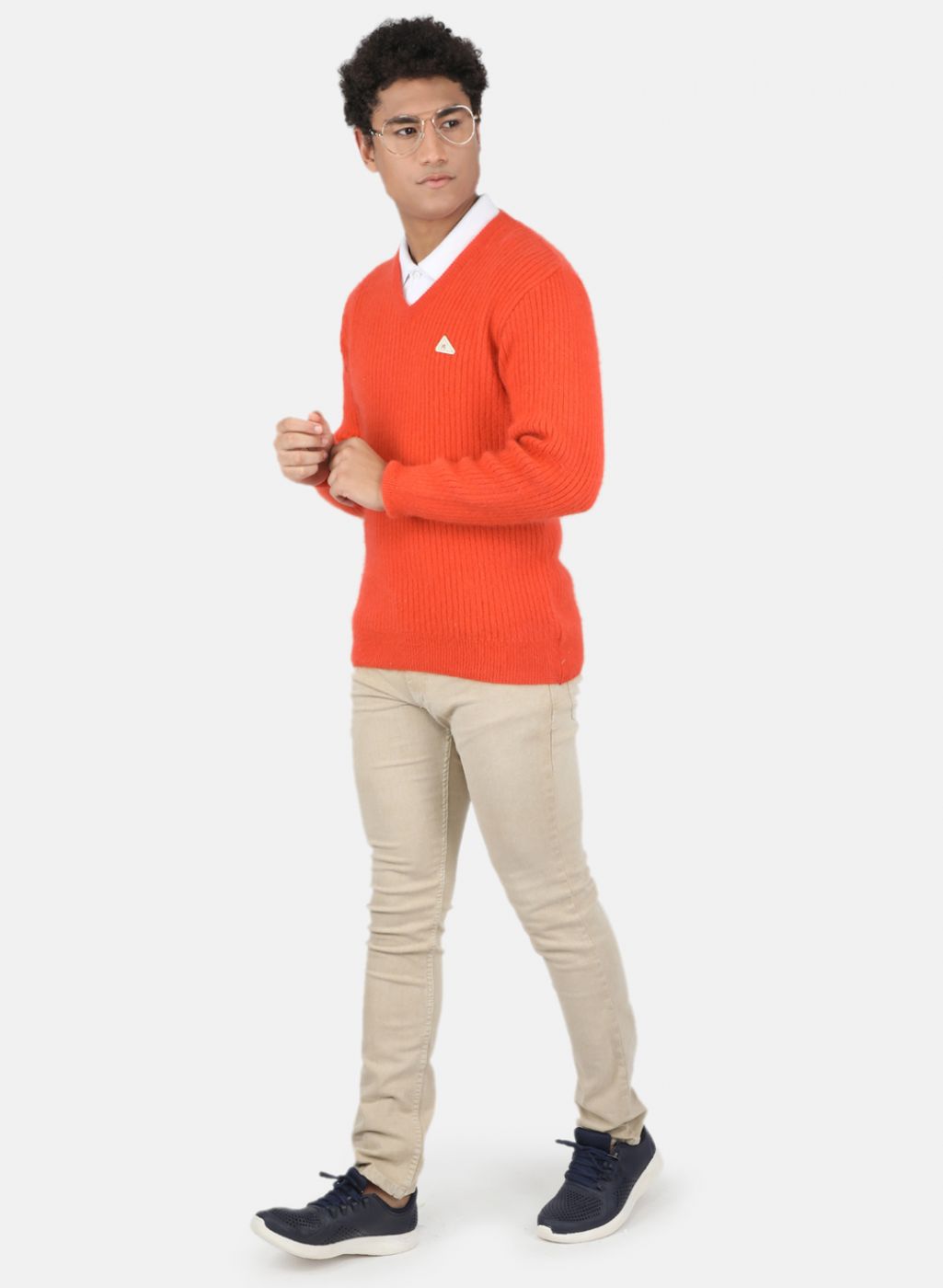 Men Orange Solid Pullover