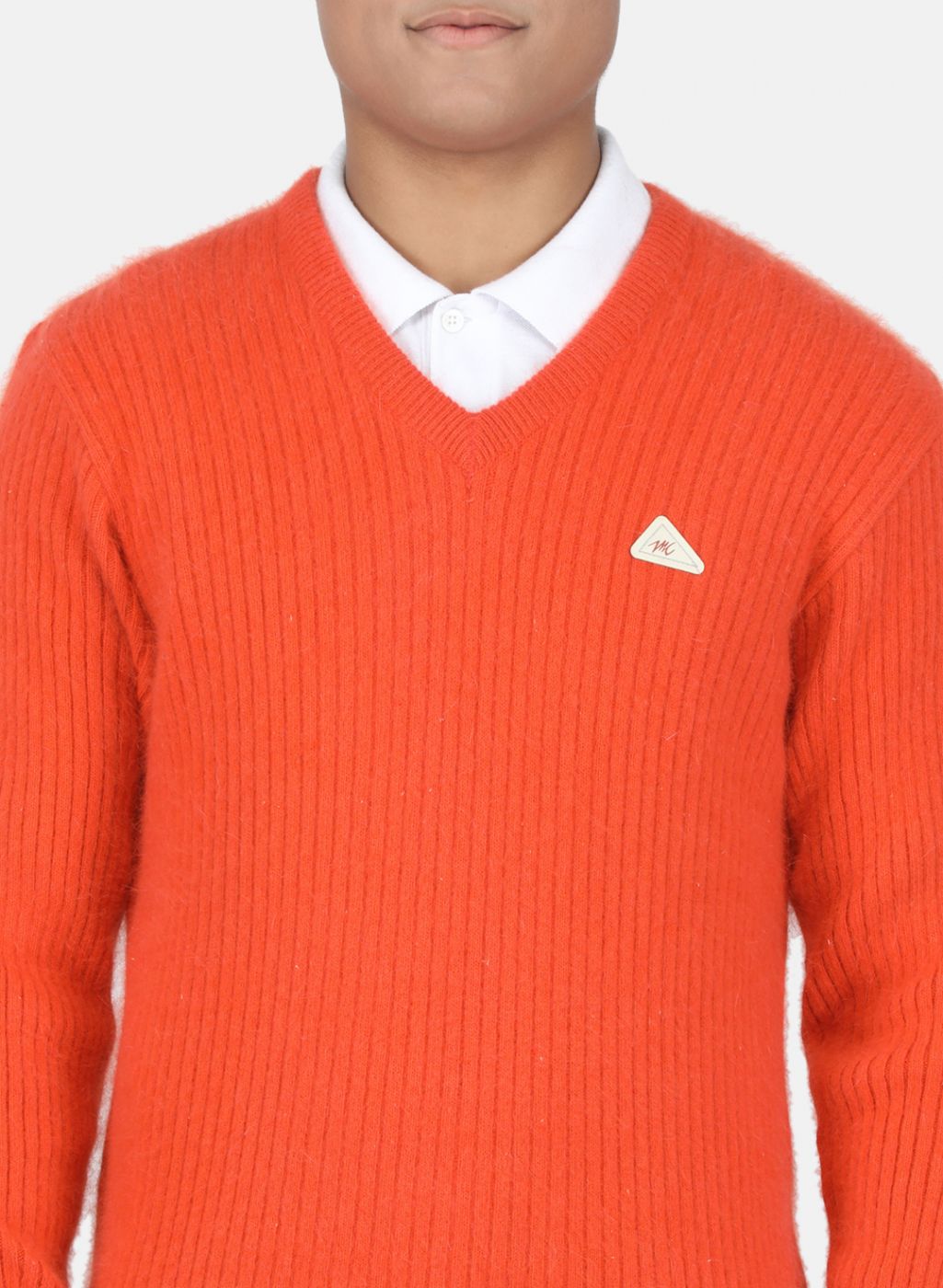 Men Orange Solid Pullover