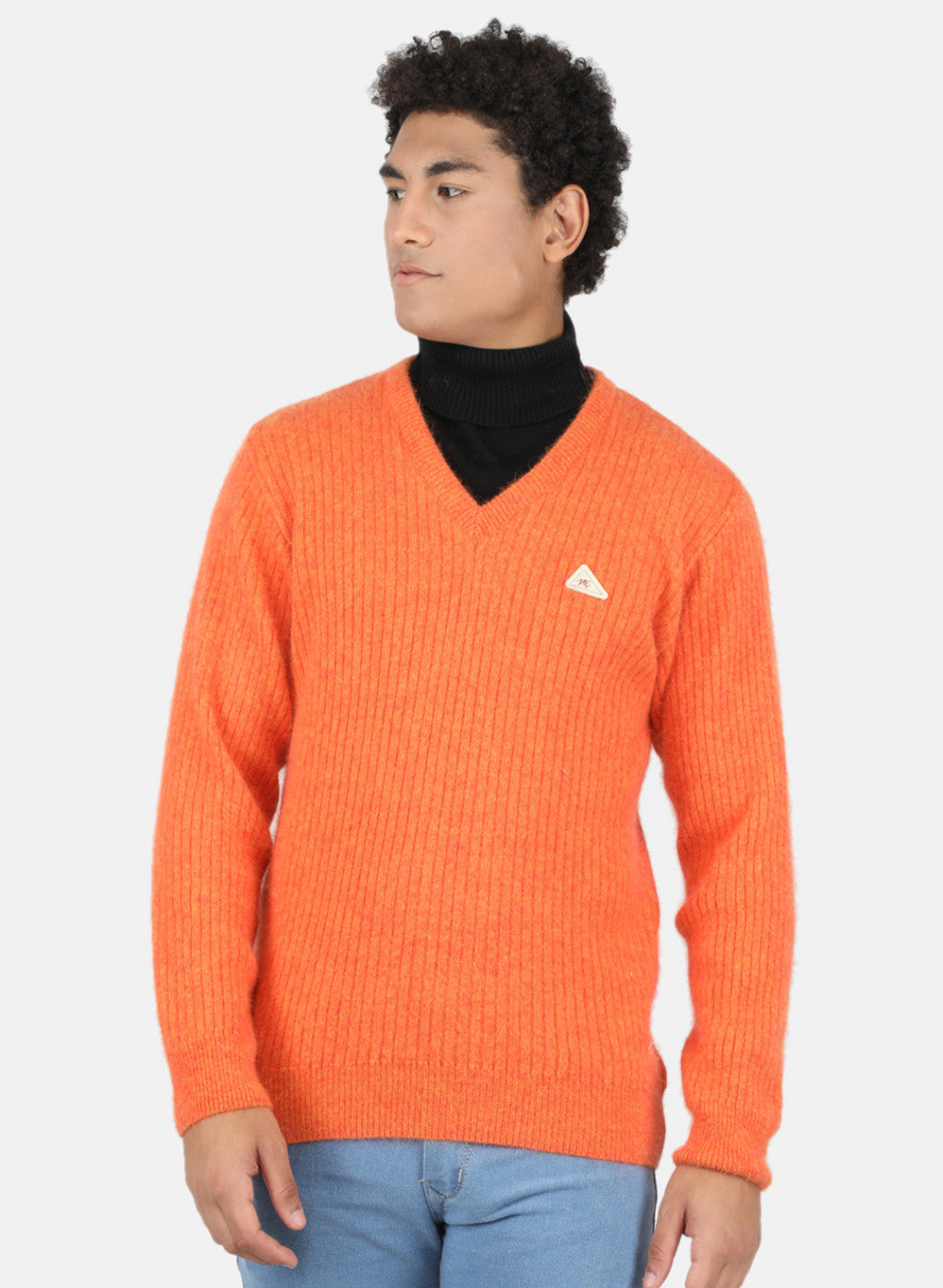 Men Orange Solid Pullover