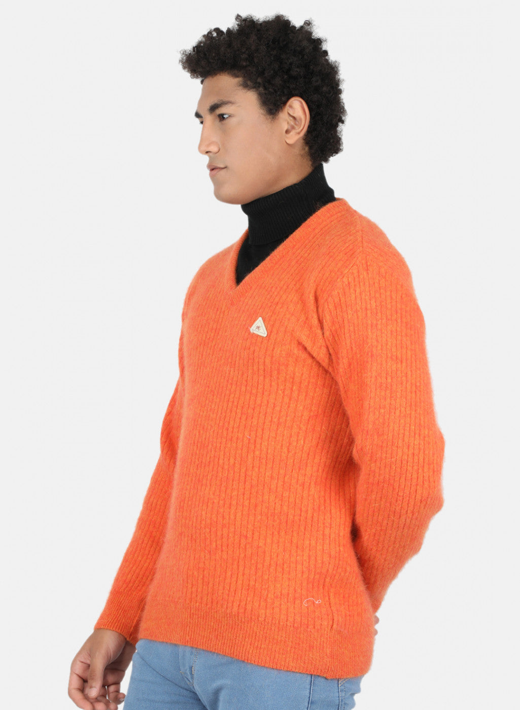 Men Orange Solid Pullover