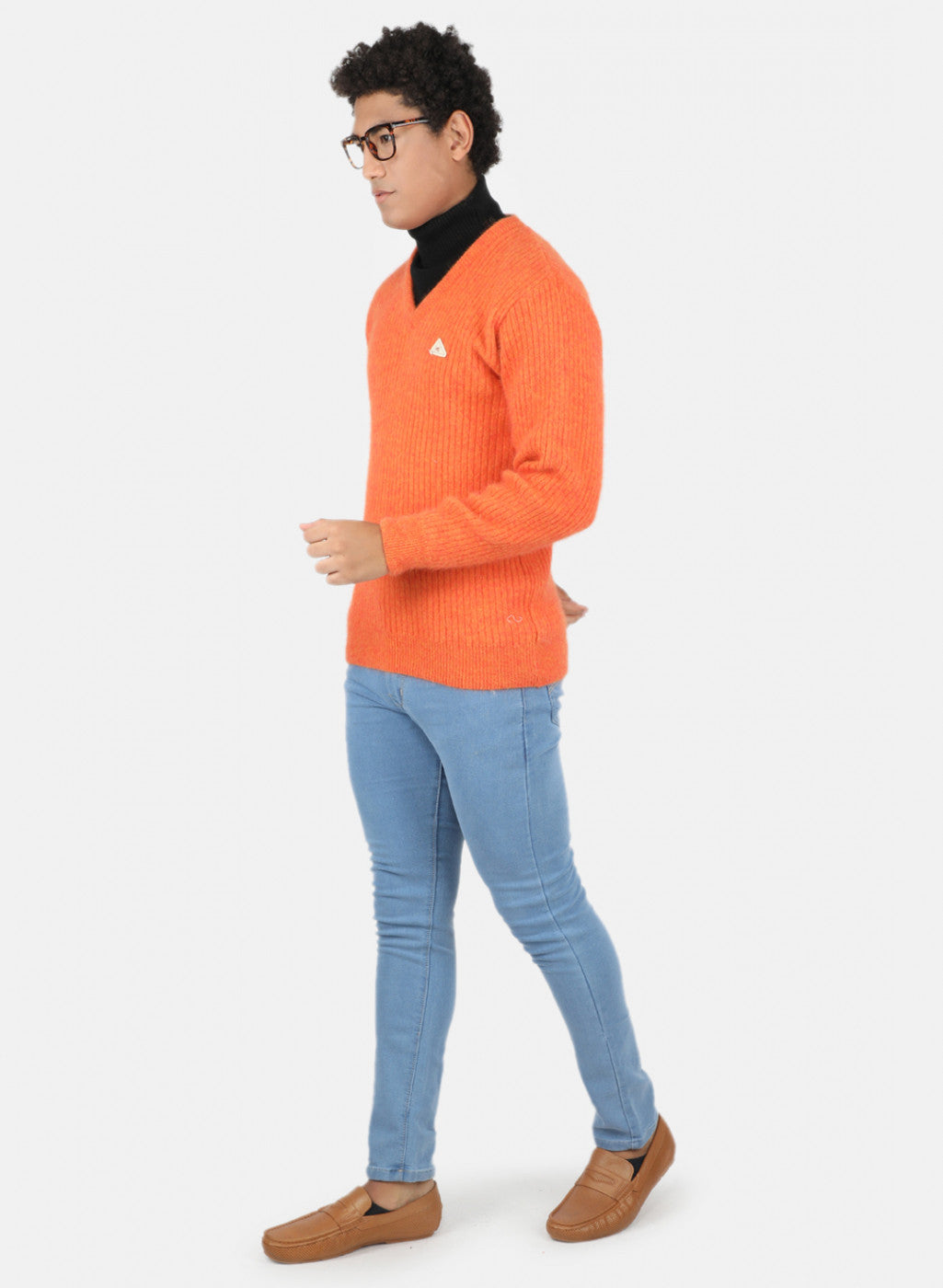 Men Orange Solid Pullover