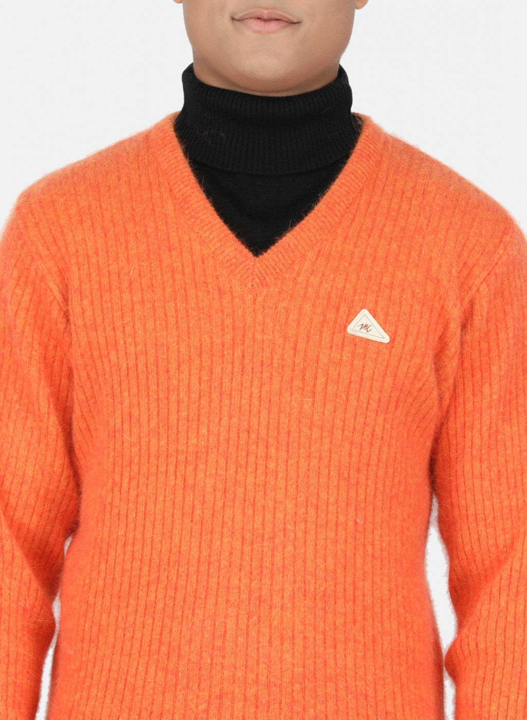 Men Orange Solid Pullover