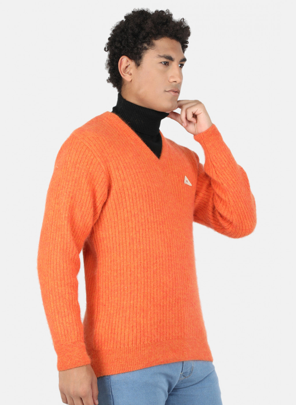 Men Orange Solid Pullover