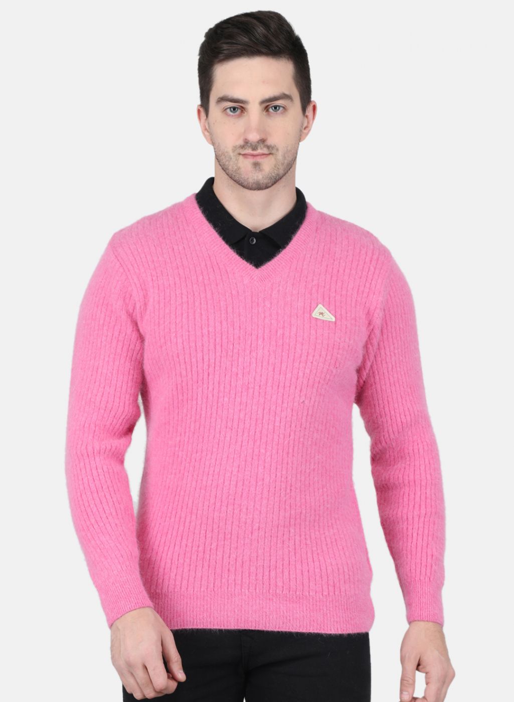 Men Pink Solid Pullover