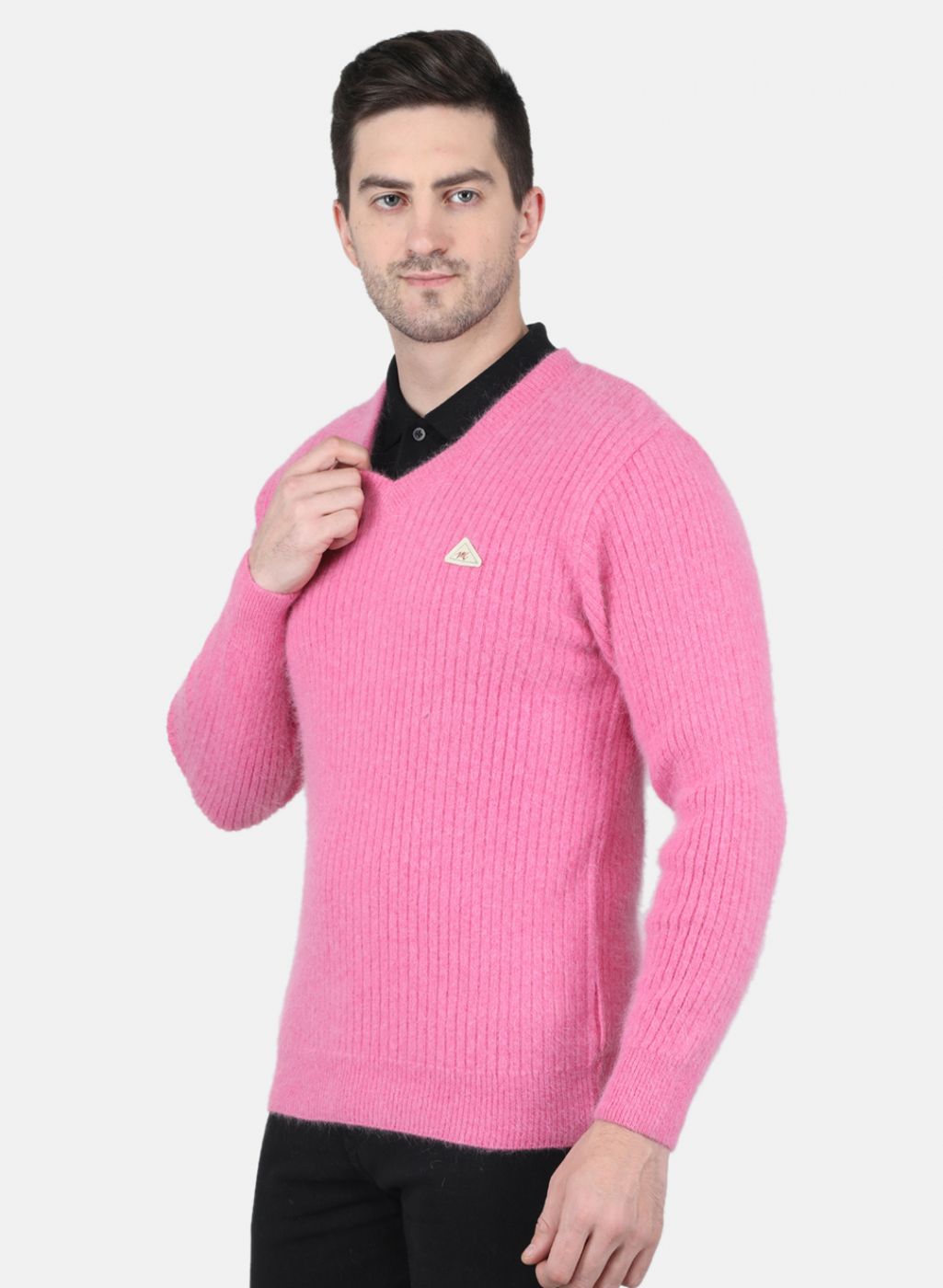 Men Pink Solid Pullover