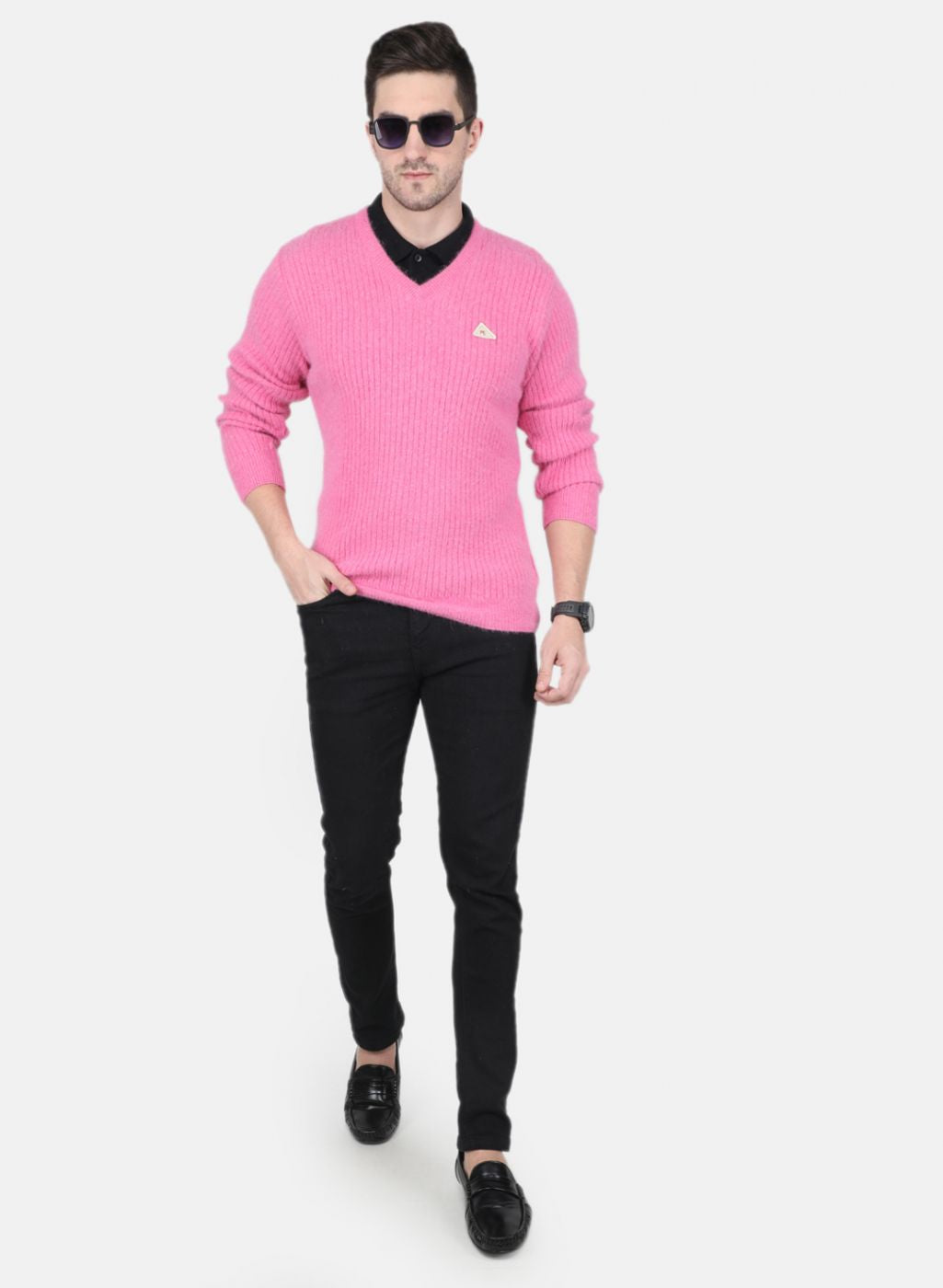 Men Pink Solid Pullover