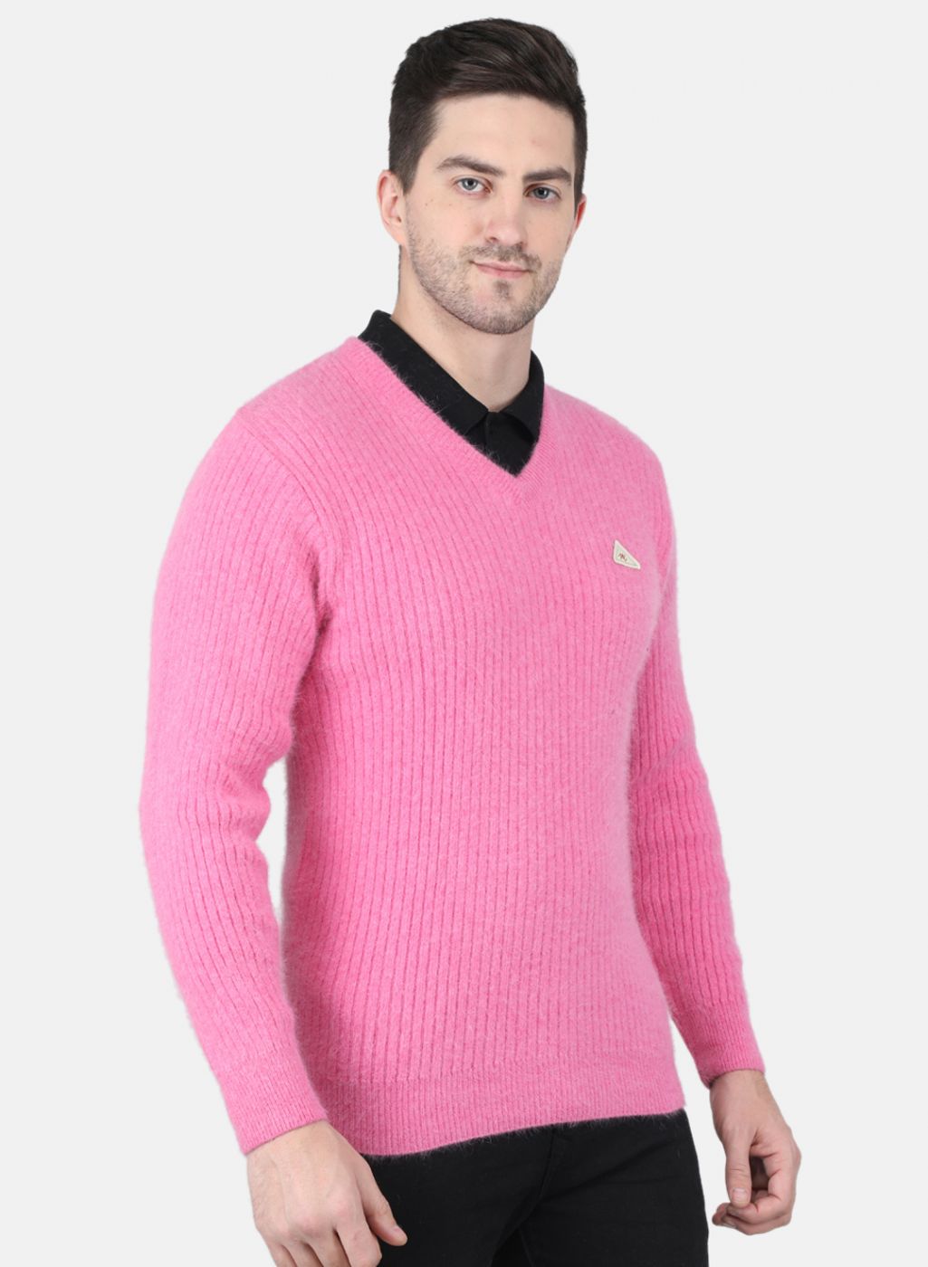 Men Pink Solid Pullover