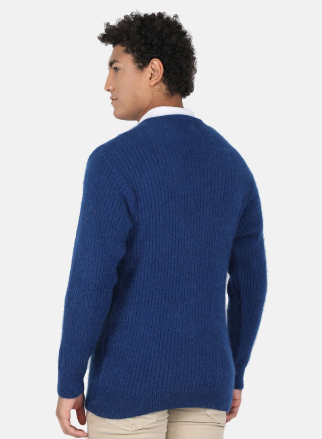 Men Blue Solid Pullover