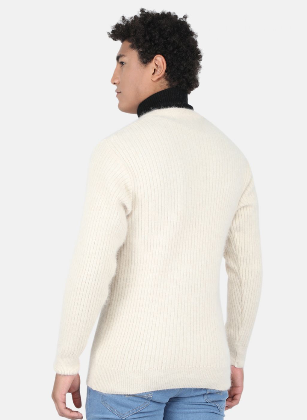 Men Cream Solid Pullover