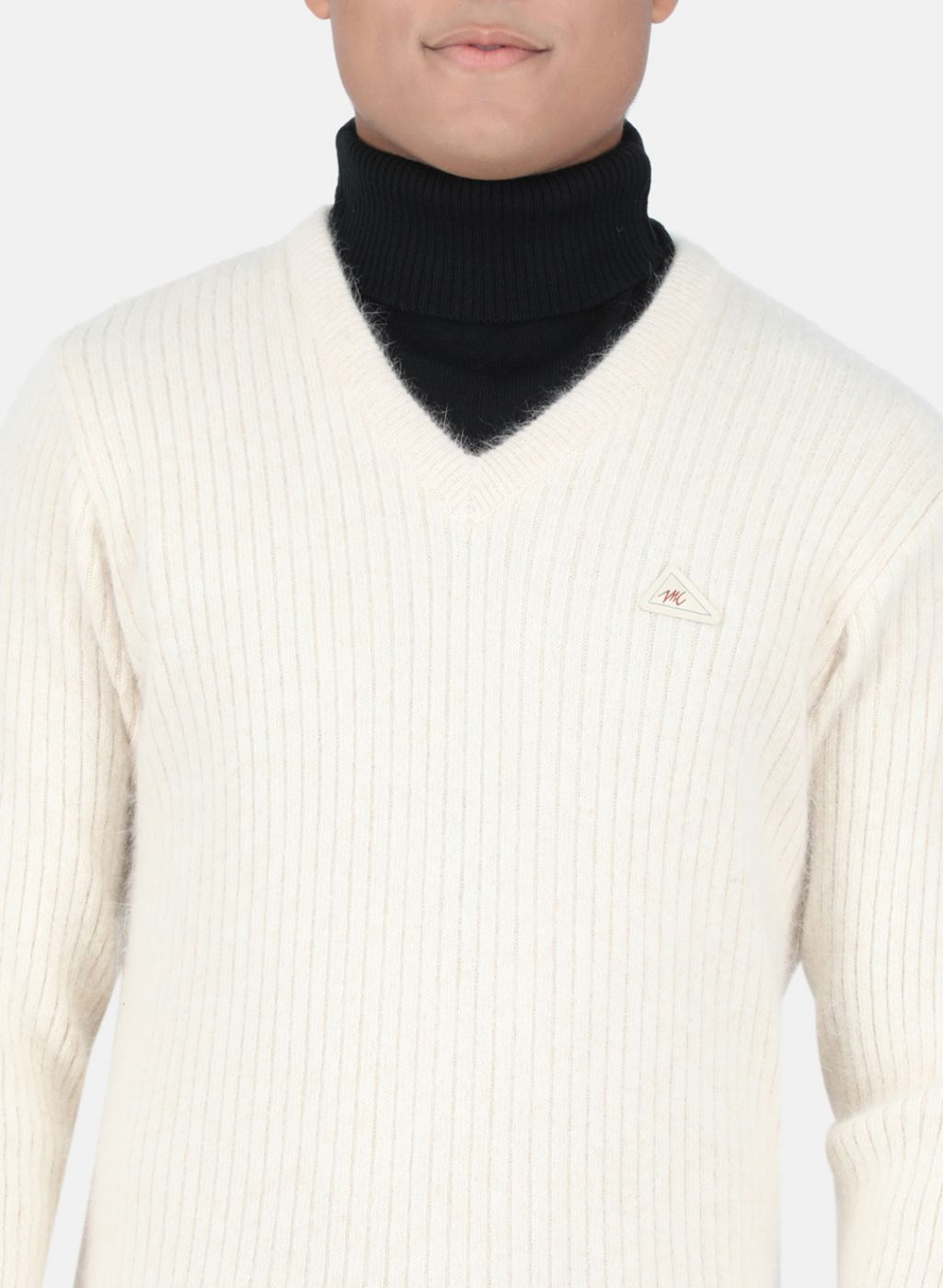 Men Cream Solid Pullover