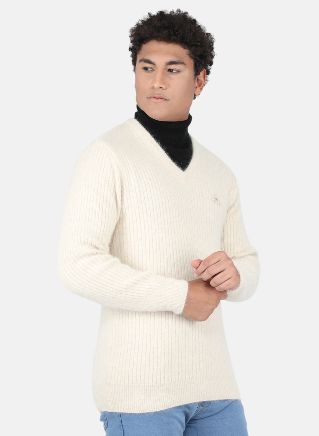 Men Cream Solid Pullover