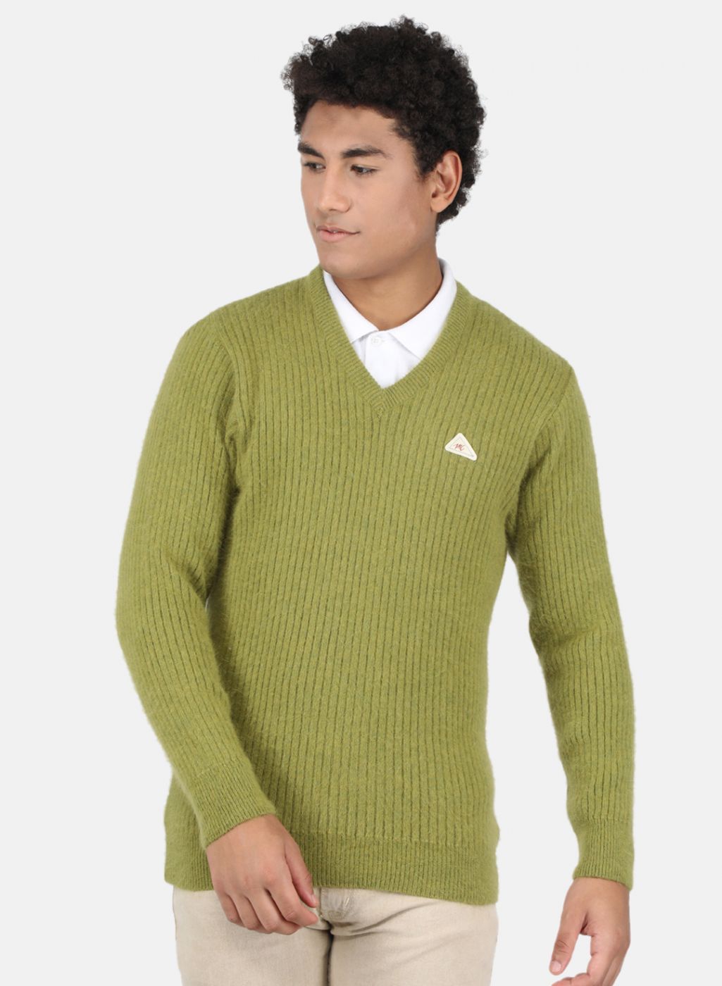 Men Olive Solid Pullover