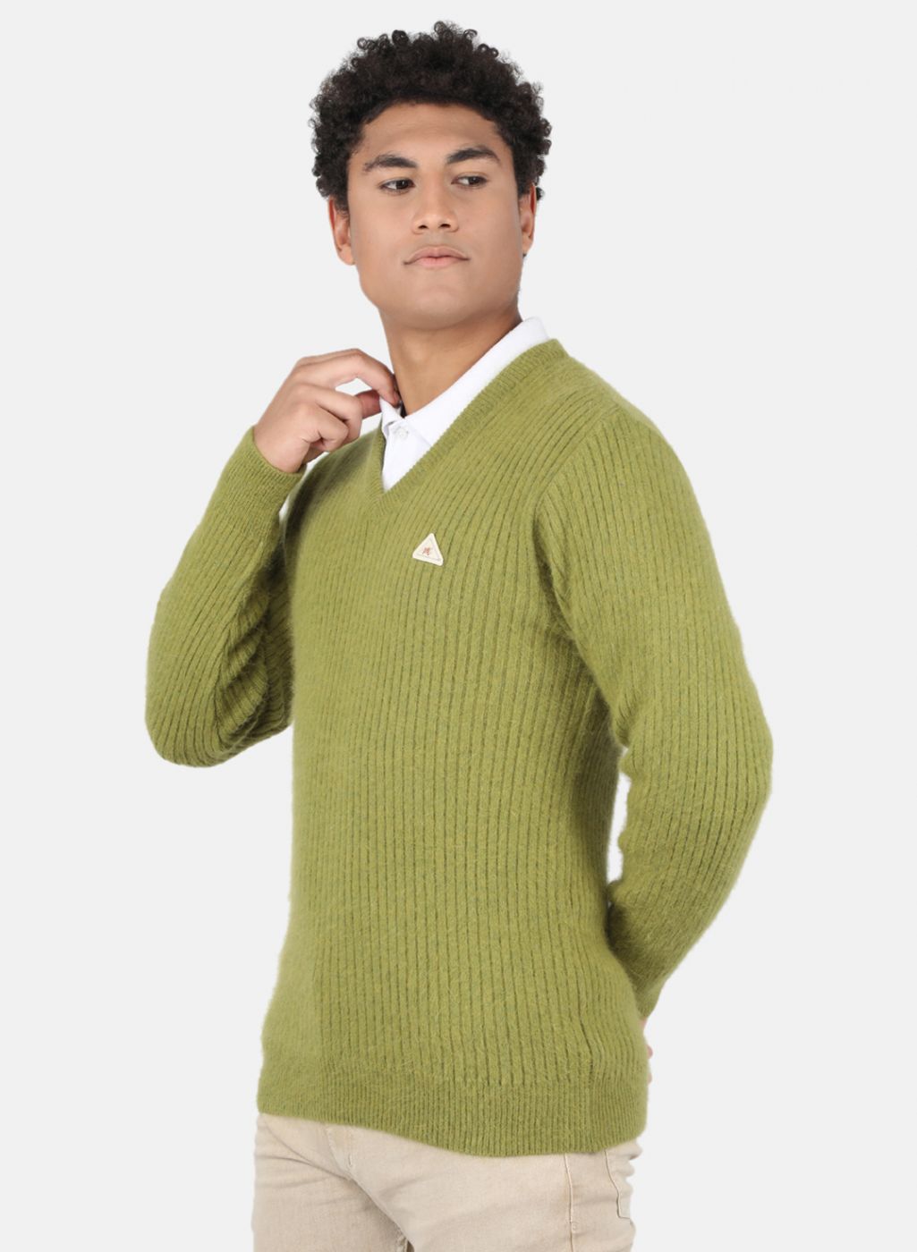 Men Olive Solid Pullover