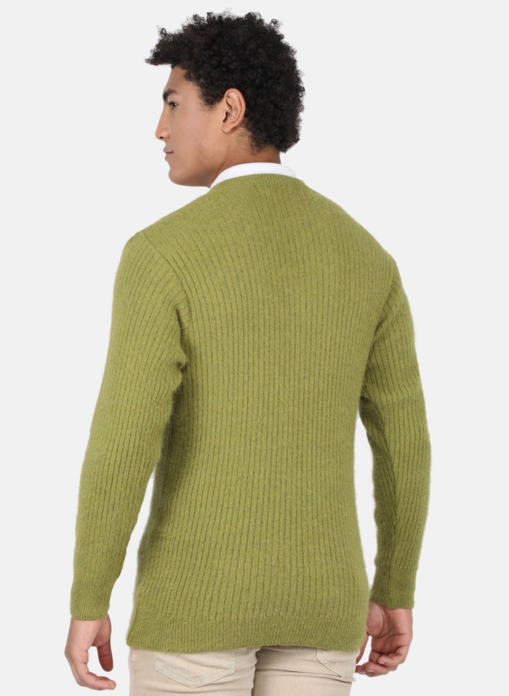 Men Olive Solid Pullover