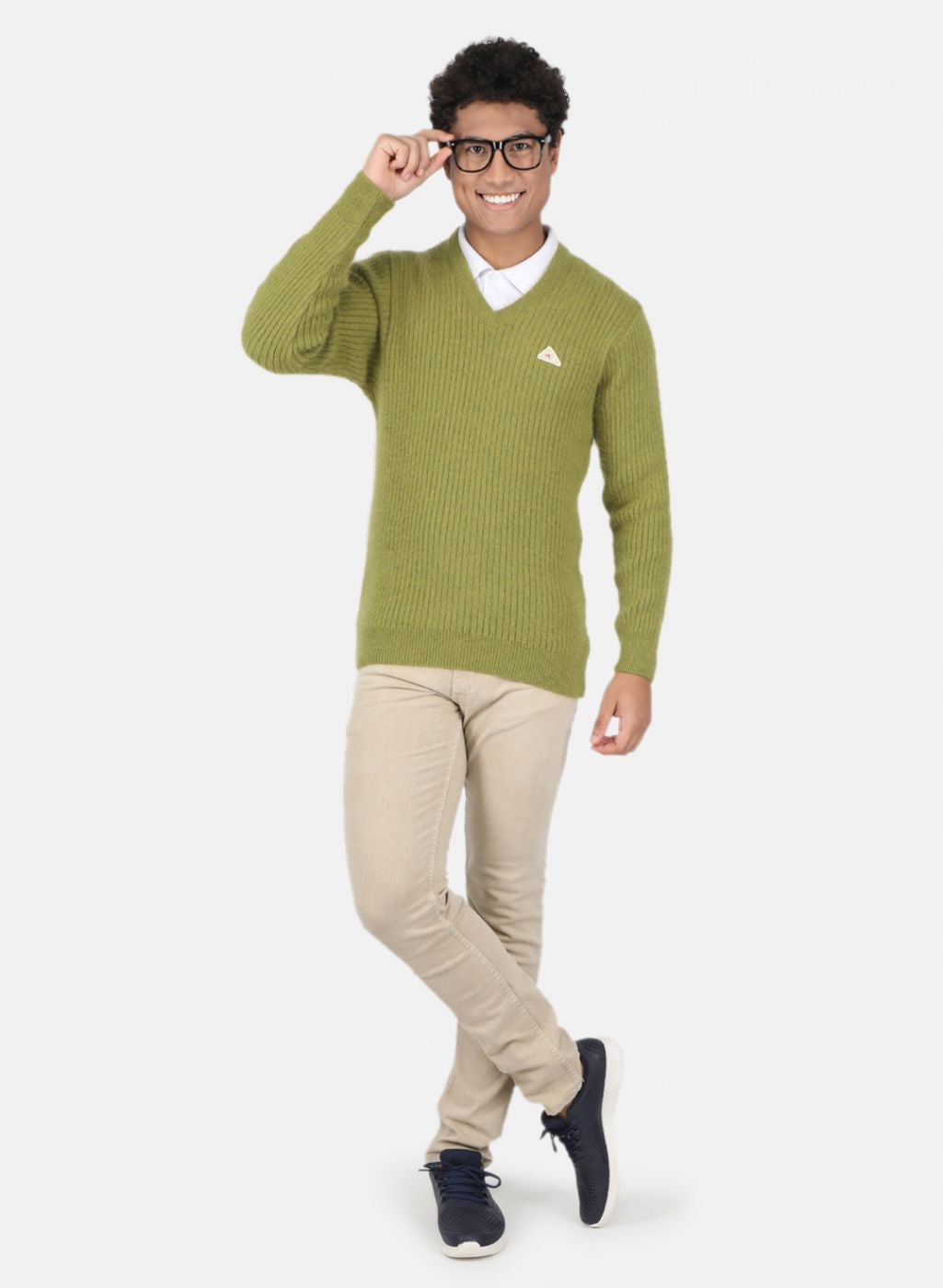 Men Olive Solid Pullover