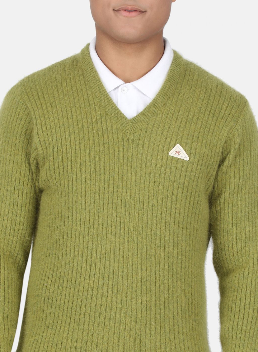 Men Olive Solid Pullover