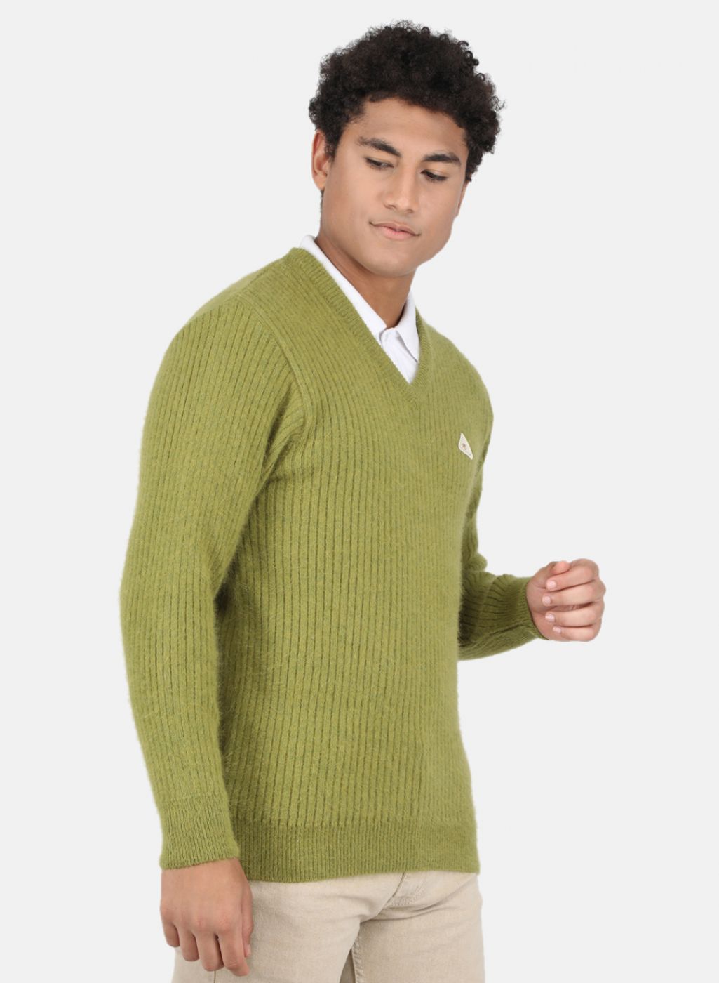 Men Olive Solid Pullover