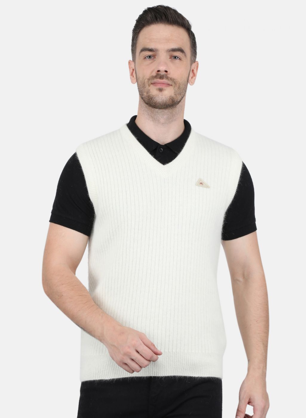 Men White Solid Sweater