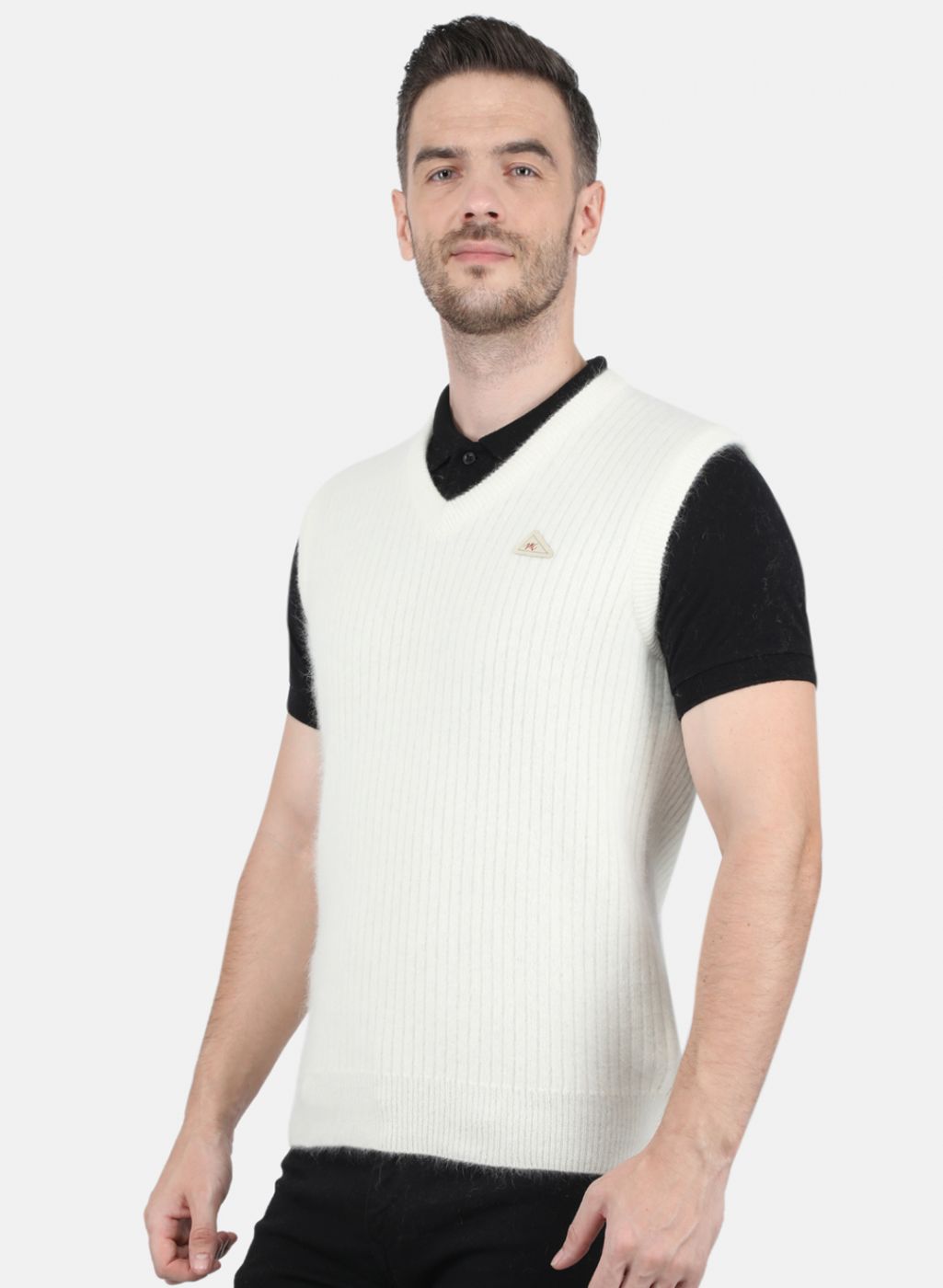 Men White Solid Sweater