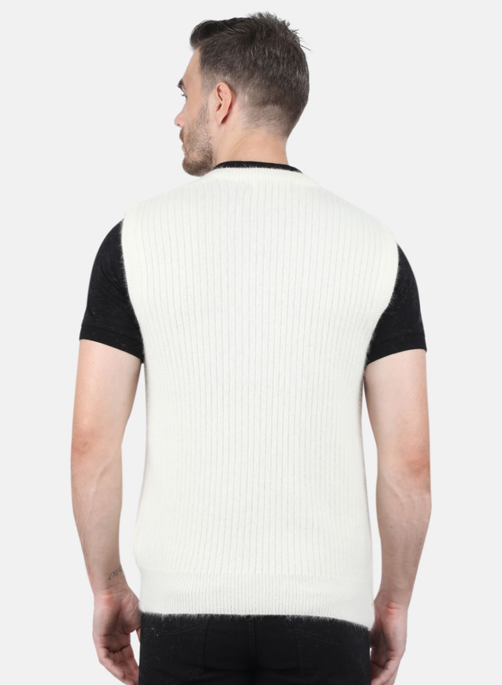 Men White Solid Sweater