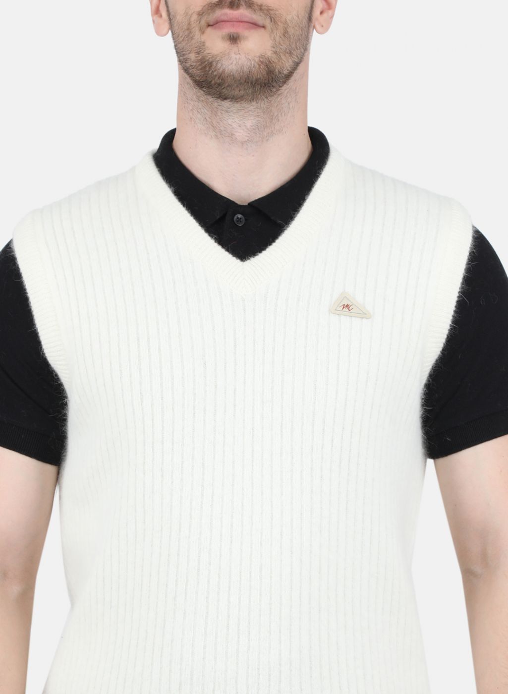 Men White Solid Sweater