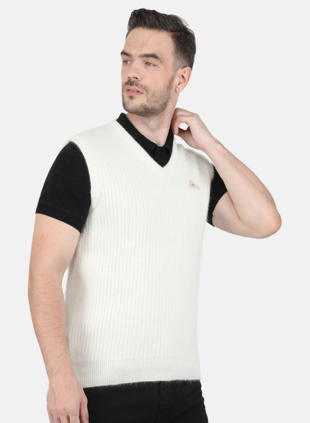 Men White Solid Sweater